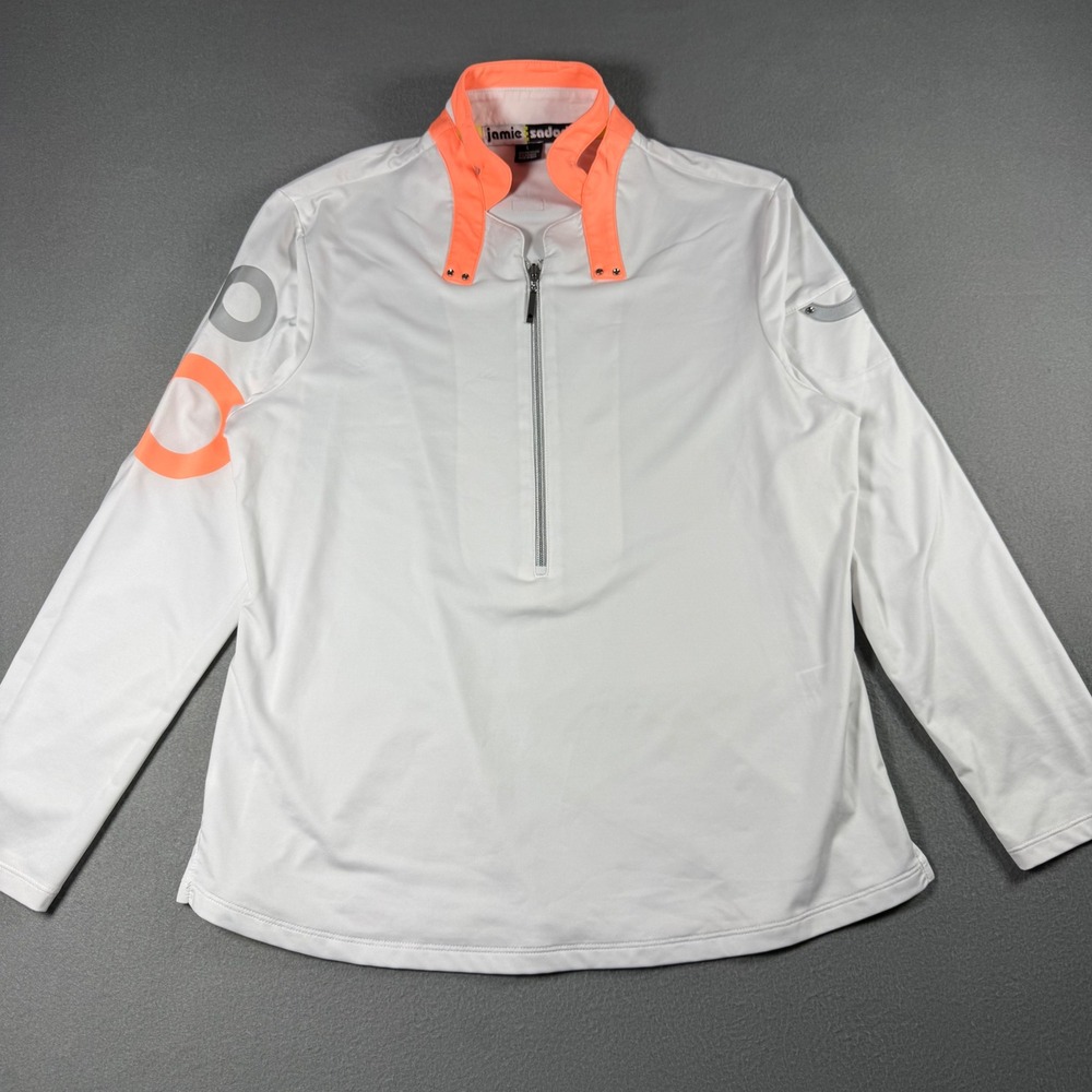 Jamie Sadock Women's Golf Top L White Neon Orange 1/4 Zip Long Sleeve Stretch